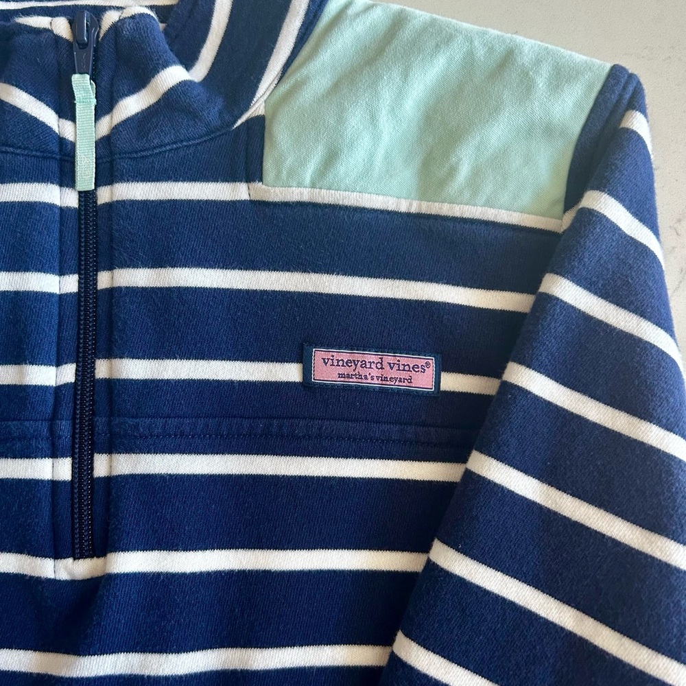 Vineyard Vines Navy and White Striped Quarter-Zip - Picture 2 of 6